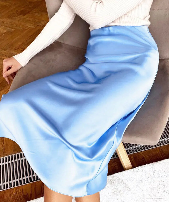 Spódnica midi elegancka z satynowego materiału