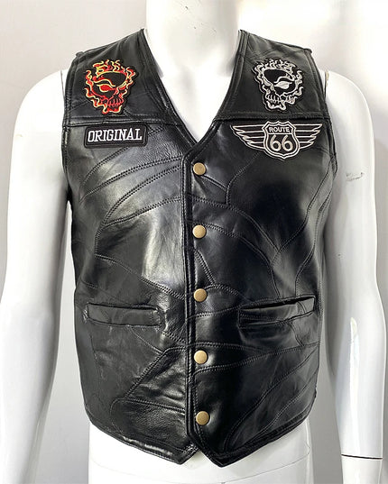 Kamizelka męska skórzana ze wzorem na plecach