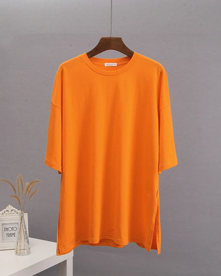 Damski T-shirt bawełniany z rozcięciem po bokach