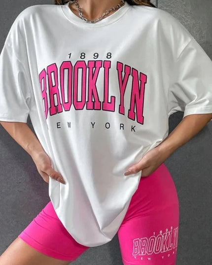 Komplet damski z koszulką oversize i szortami typu bicker