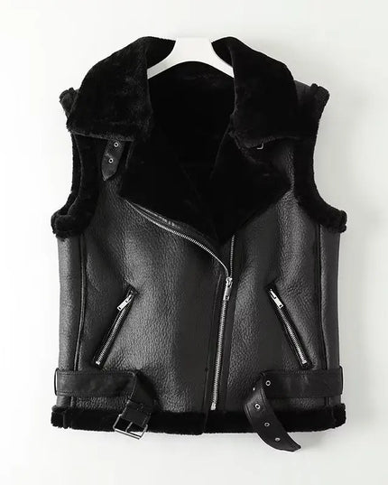Kamizelka damska skórzana z ozdobnym futerkiem