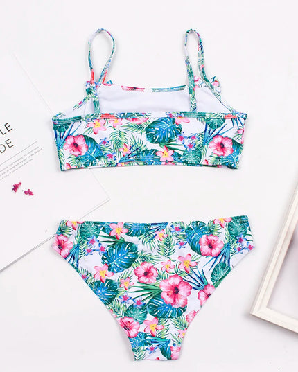 Dwuczęściowy strój kąpielowy dla dziewczynki na cienkich ramiączkach