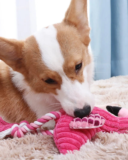 Piszcząca sztruksowa zabawka dla psa – pluszowy flaming do żucia i przeciągania