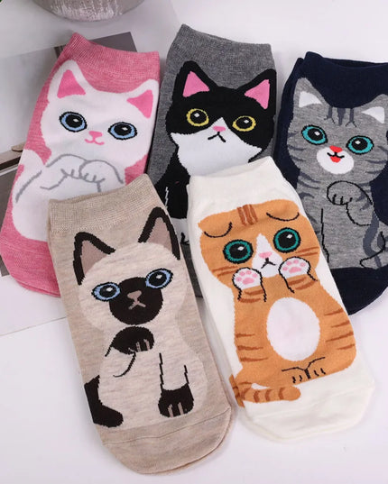 Skarpetki damskie stopki ze wzorem w koty