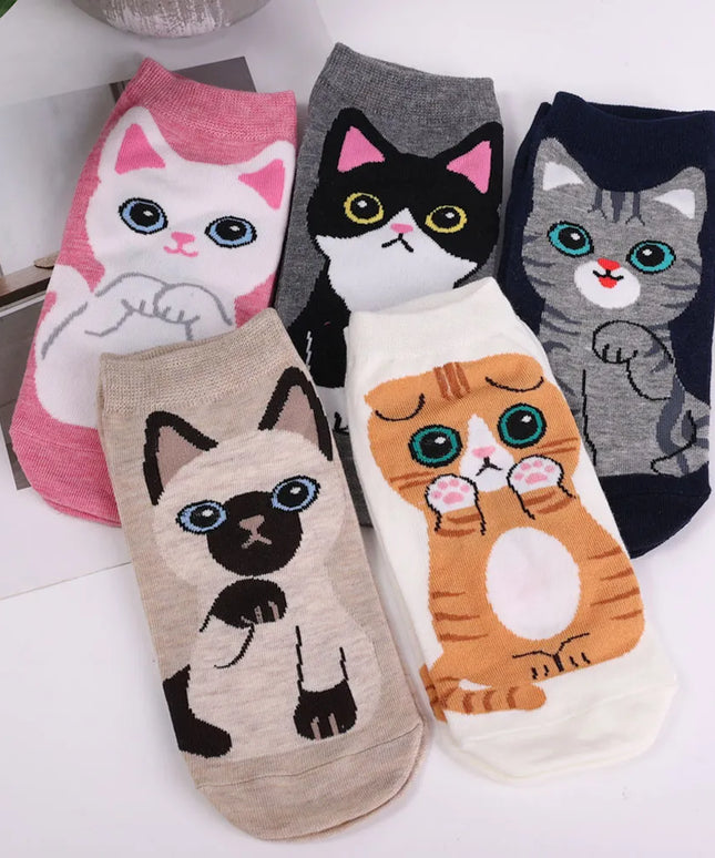 Skarpetki damskie stopki ze wzorem w koty
