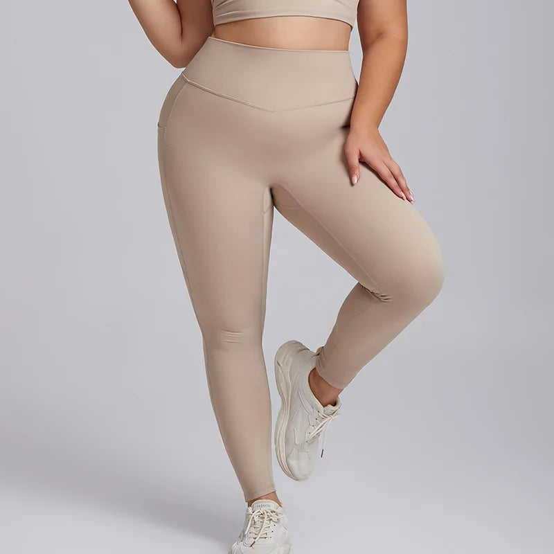Damskie sportowe legginsy bezszwowe plus size
