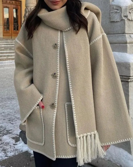 Damska ciepła kurtka zimowa z szalikiem