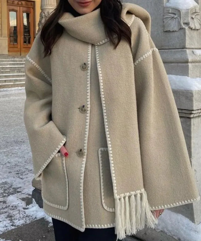 Damska ciepła kurtka zimowa z szalikiem