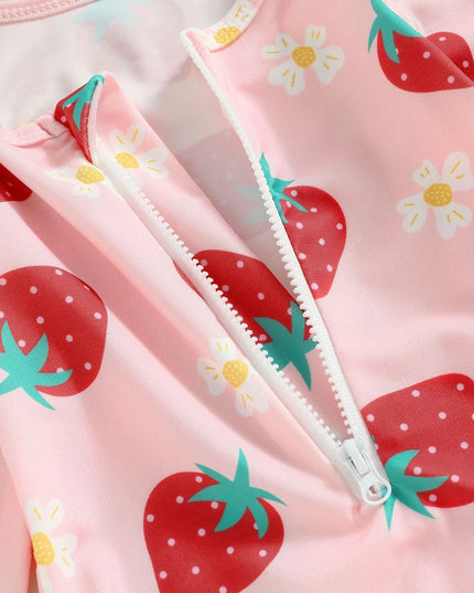 Jednoczęściowy strój kąpielowy dla niemowląt z długim rękawem w truskawki