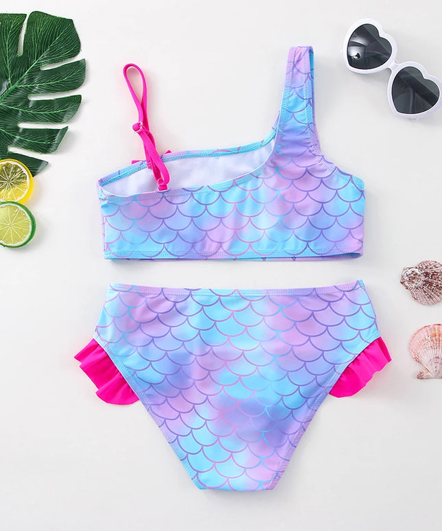 Dwuczęściowy strój kąpielowy dla dziewczynki z ozdobnym ramiączkiem