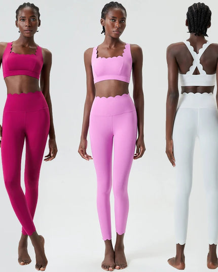 Damski komplet sportowy z falbanką – top i legginsy Super Stretch