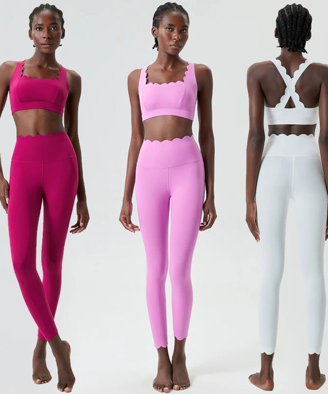 Damski komplet sportowy z falbanką – top i legginsy Super Stretch