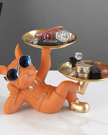 Figurka funkcjonalna buldog francuski z dwiema tacami