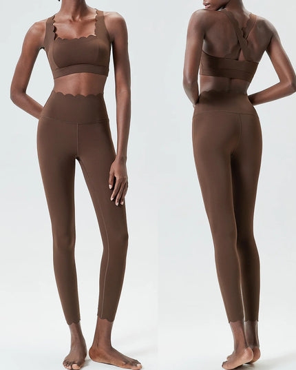 Damski komplet sportowy z falbanką – top i legginsy Super Stretch