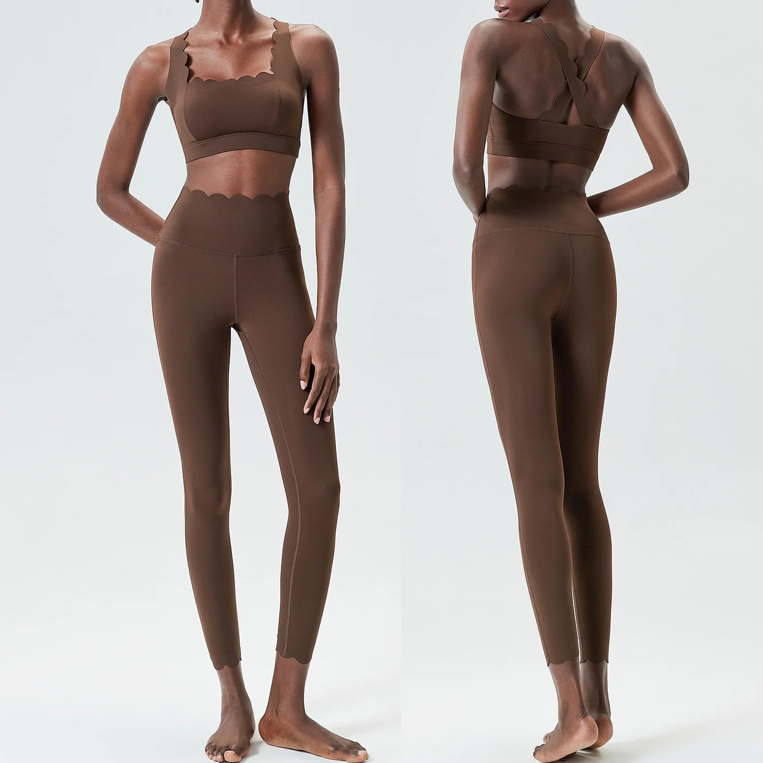 Damski komplet sportowy z falbanką – top i legginsy Super Stretch