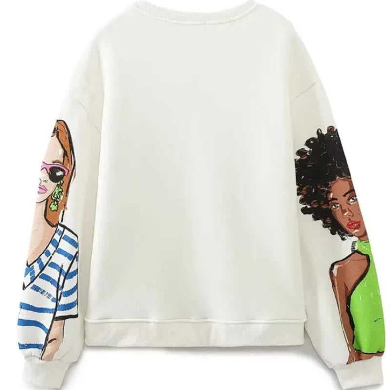 Damska bluza w stylu crewneck z kolorowym nadrukiem