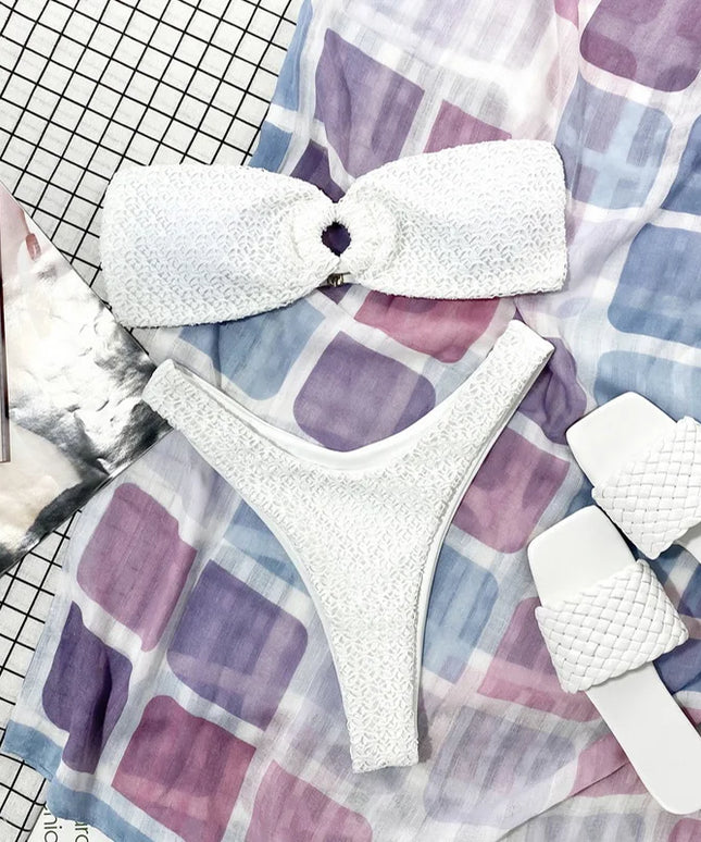 Dwuczęściowy strój kąpielowy bikini bez ramiączek z marszczonego materiału