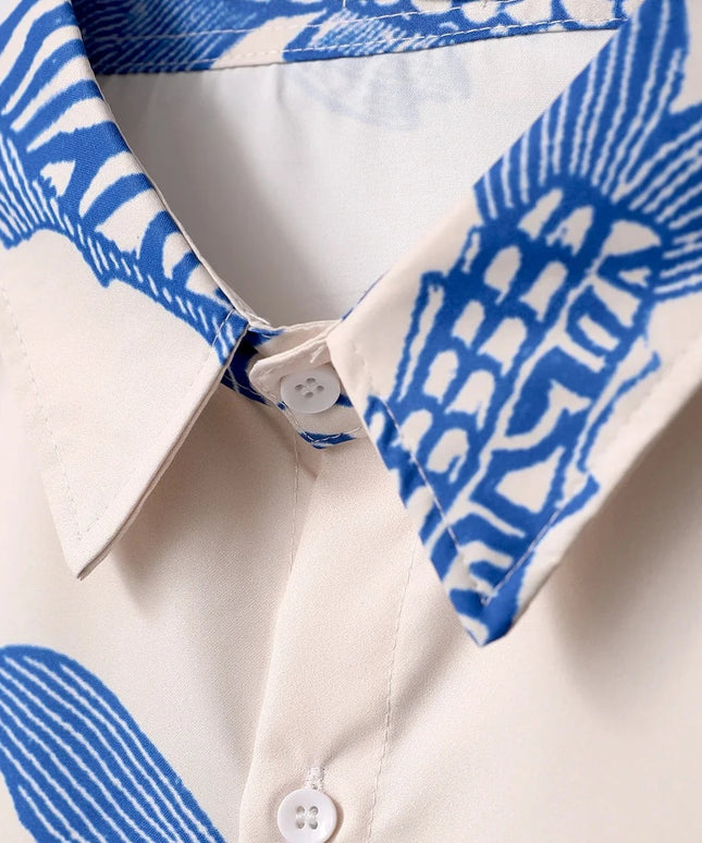 Męska koszula z krótkim rękawem i motywem ryb