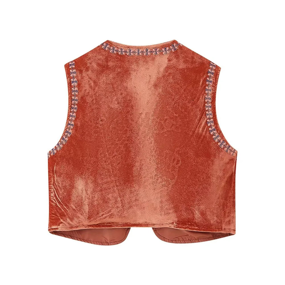 Kamizelka damska z haftowanymi wzorami