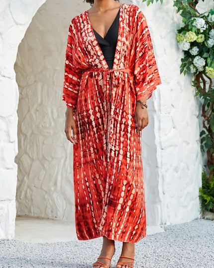 Długie kimono plażowe boho – narzutka damska na lato | Klenti