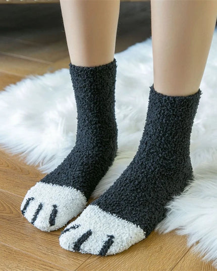 Zimowe damskie skarpetki za kostkę imitujące kocią łapkę