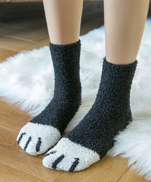 Zimowe damskie skarpetki za kostkę imitujące kocią łapkę
