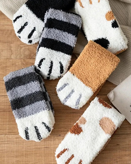 Zimowe damskie skarpetki za kostkę imitujące kocią łapkę