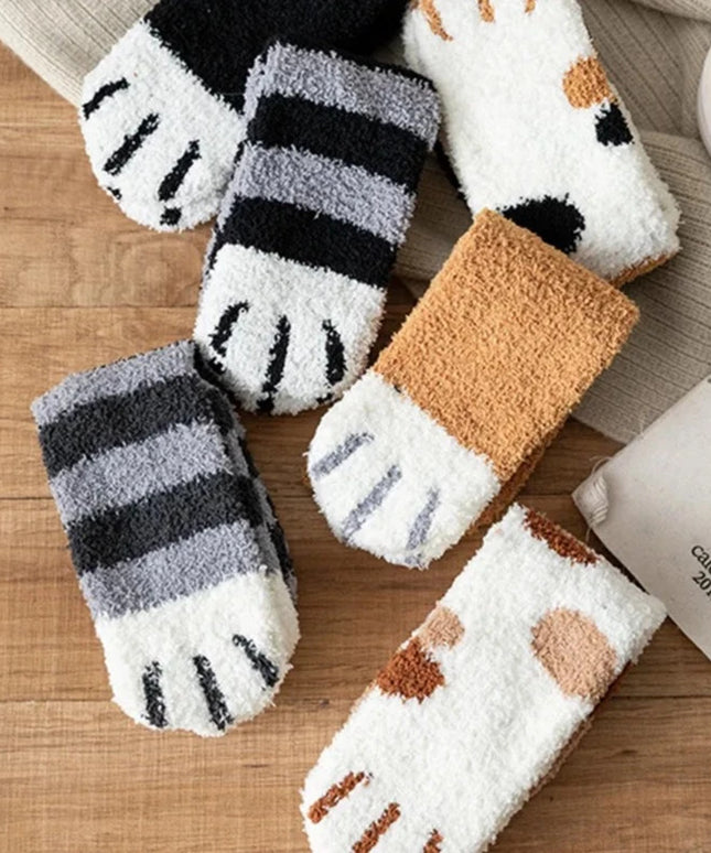 Zimowe damskie skarpetki za kostkę imitujące kocią łapkę