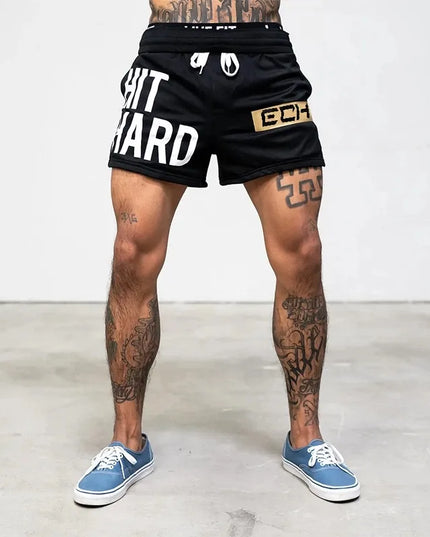 Sportowe spodenki męskie z ozdobnym napisem