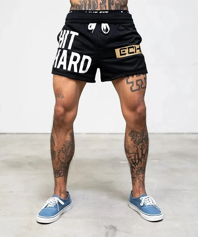Sportowe spodenki męskie z ozdobnym napisem