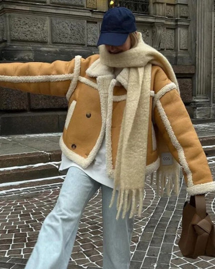 Damska ramoneska zimowa z kożuszkiem