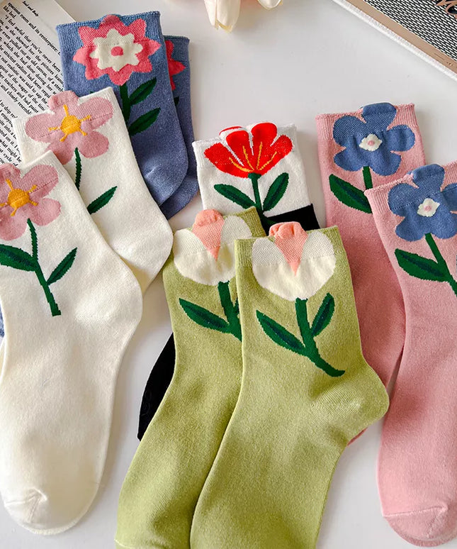 Skarpetki damskie za kostkę z motywem kwiatów