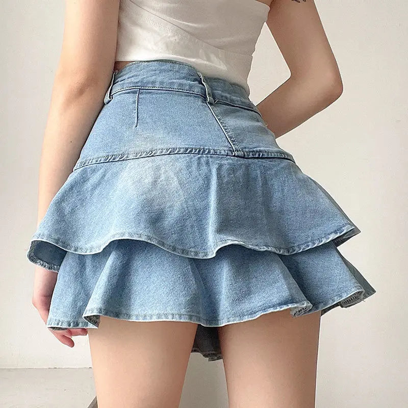 Spódnica mini jeansowa z falbankami