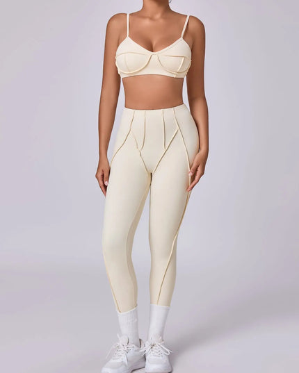 Bezszwowy komplet sportowy damski – top i legginsy z wysokim stanem