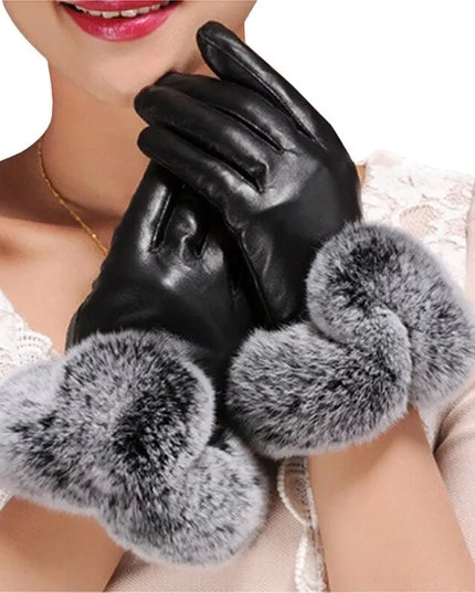 Rękawiczki damskie z ozdobnym futerkiem