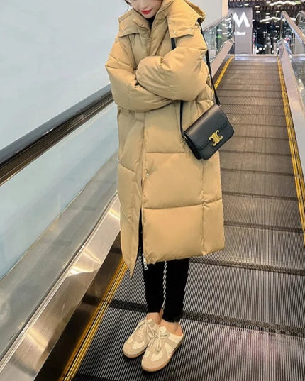 Damska kurtka zimowa z kapturem długości za kolano