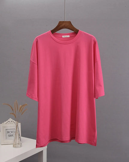 Damski T-shirt bawełniany z rozcięciem po bokach