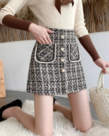 Spódnica mini elegancka z kieszeniami i ozdobnymi guzikami