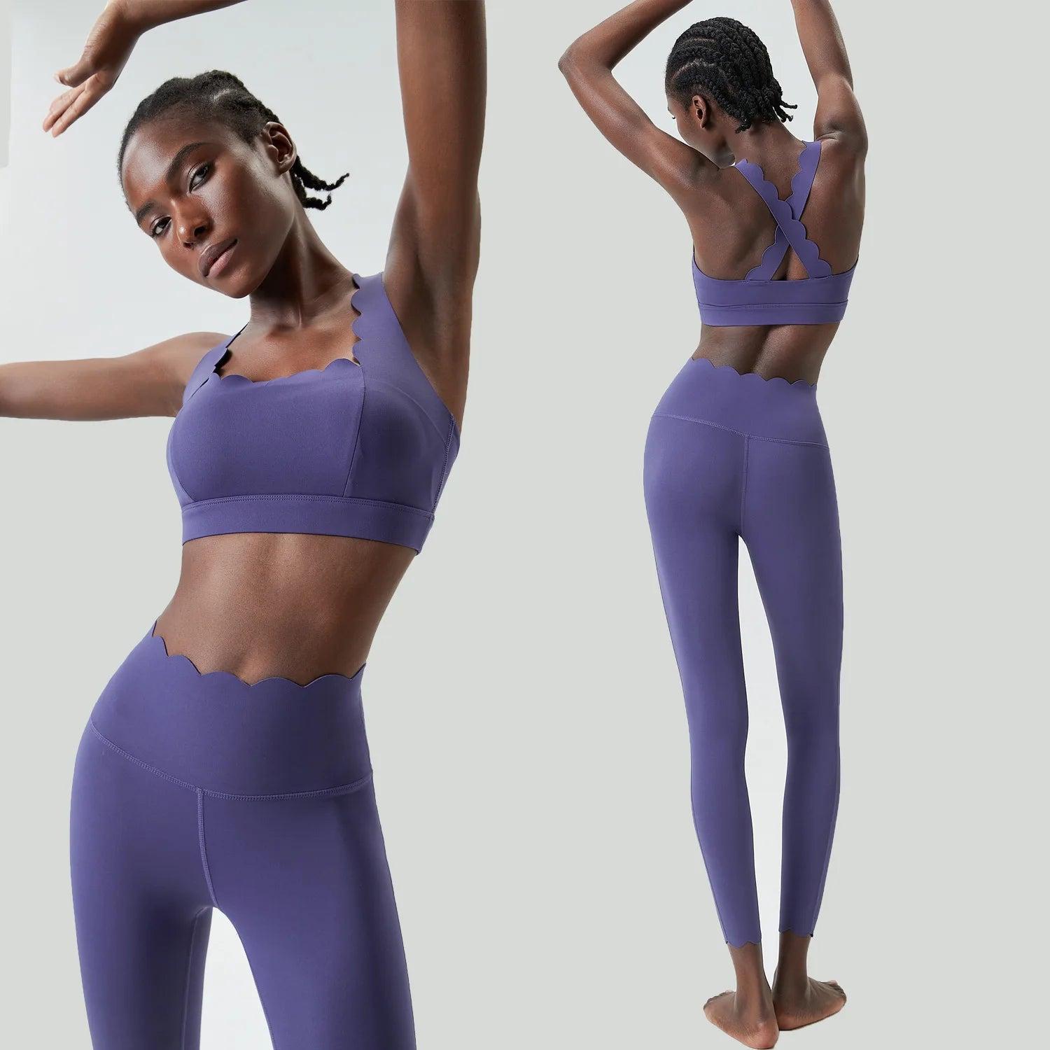 Damski komplet sportowy z falbanką – top i legginsy Super Stretch