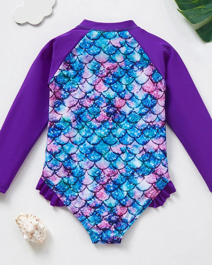 Jednoczęściowy strój kąpielowy dla dziewczynki z długim rękawem i suwakiem
