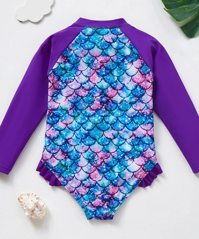 Jednoczęściowy strój kąpielowy dla dziewczynki z długim rękawem i suwakiem