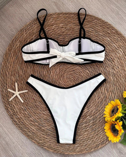 Dwuczęściowy strój kąpielowy bikini z kontrastowymi paskami