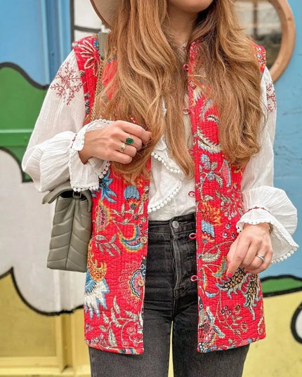 Kamizelka damska dwustronna w kolorowe wzory