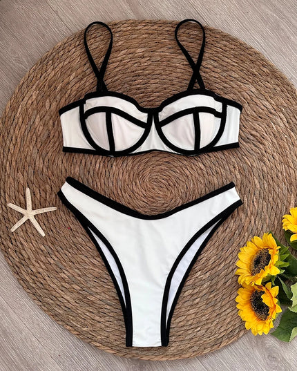 Dwuczęściowy strój kąpielowy bikini z kontrastowymi paskami