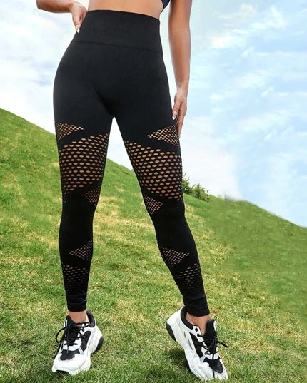 Sportowe legginsy damskie z wysokim stanem i siateczką