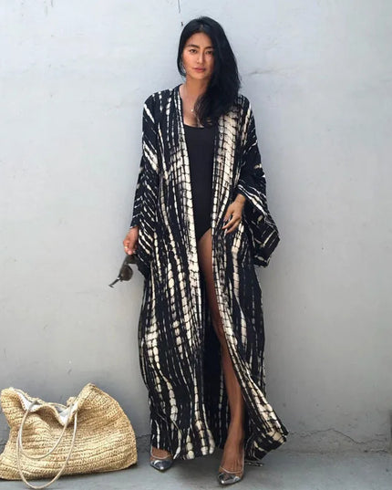 Długie kimono plażowe boho – narzutka damska na lato | Klenti