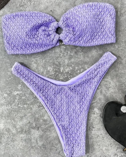 Dwuczęściowy strój kąpielowy bikini bez ramiączek z marszczonego materiału