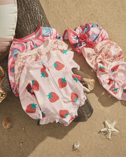 Jednoczęściowy strój kąpielowy dla niemowląt w zestawie z kapeluszem