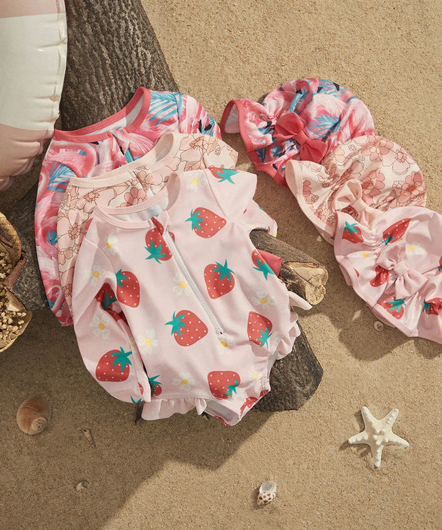 Jednoczęściowy strój kąpielowy dla niemowląt w zestawie z kapeluszem