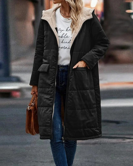 Długa damska kurtka zimowa z ciepłym podszyciem